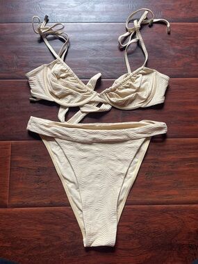 Monday Swimwear Cream Textured Ribbed Bikini Set